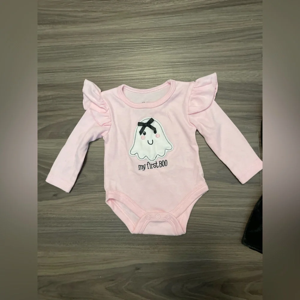 Baby Essentials Pink My first boo onesie and Black bell velour bottoms size 3M